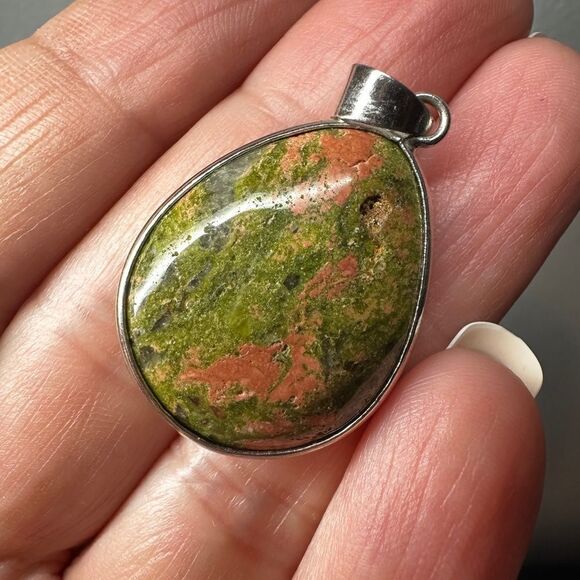 SALE! Genuine Unakite Jasper teardrop pendant! - Picture 10 of 11